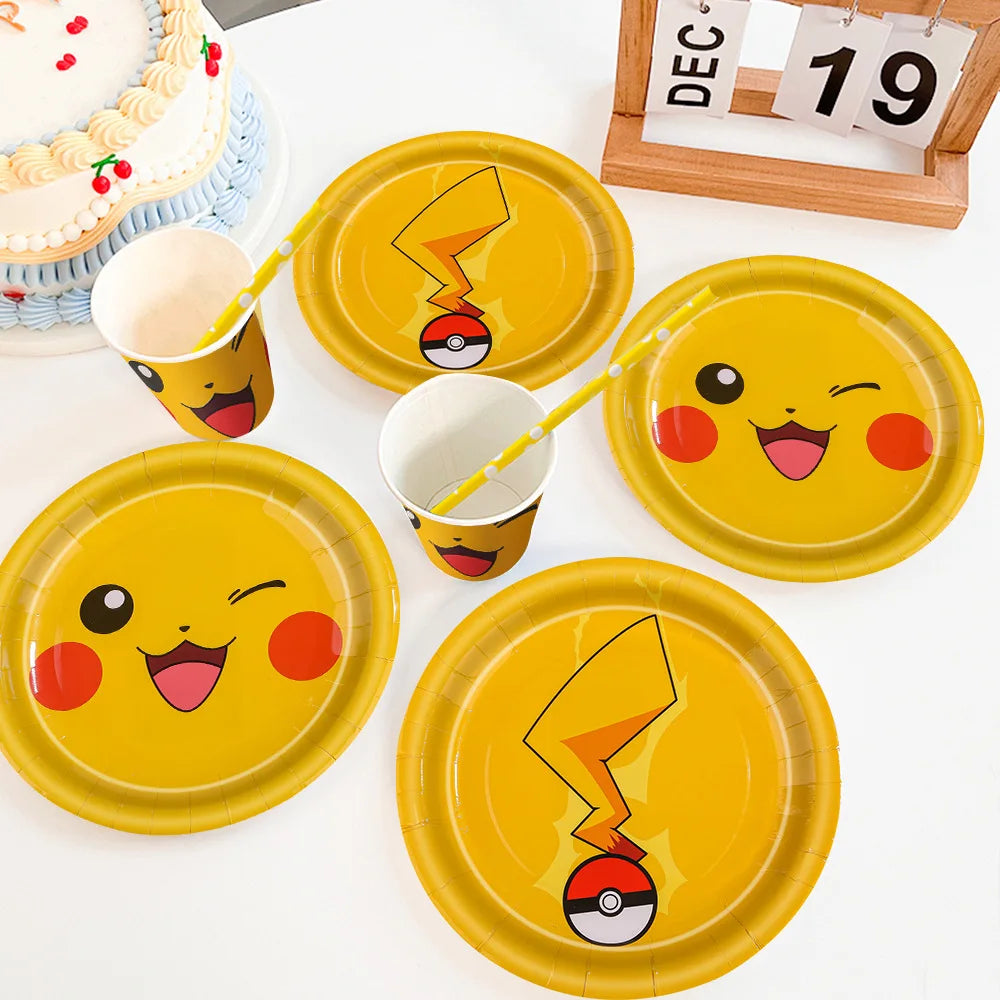 Pikachu Party Kit – Plates, Cups & Hats