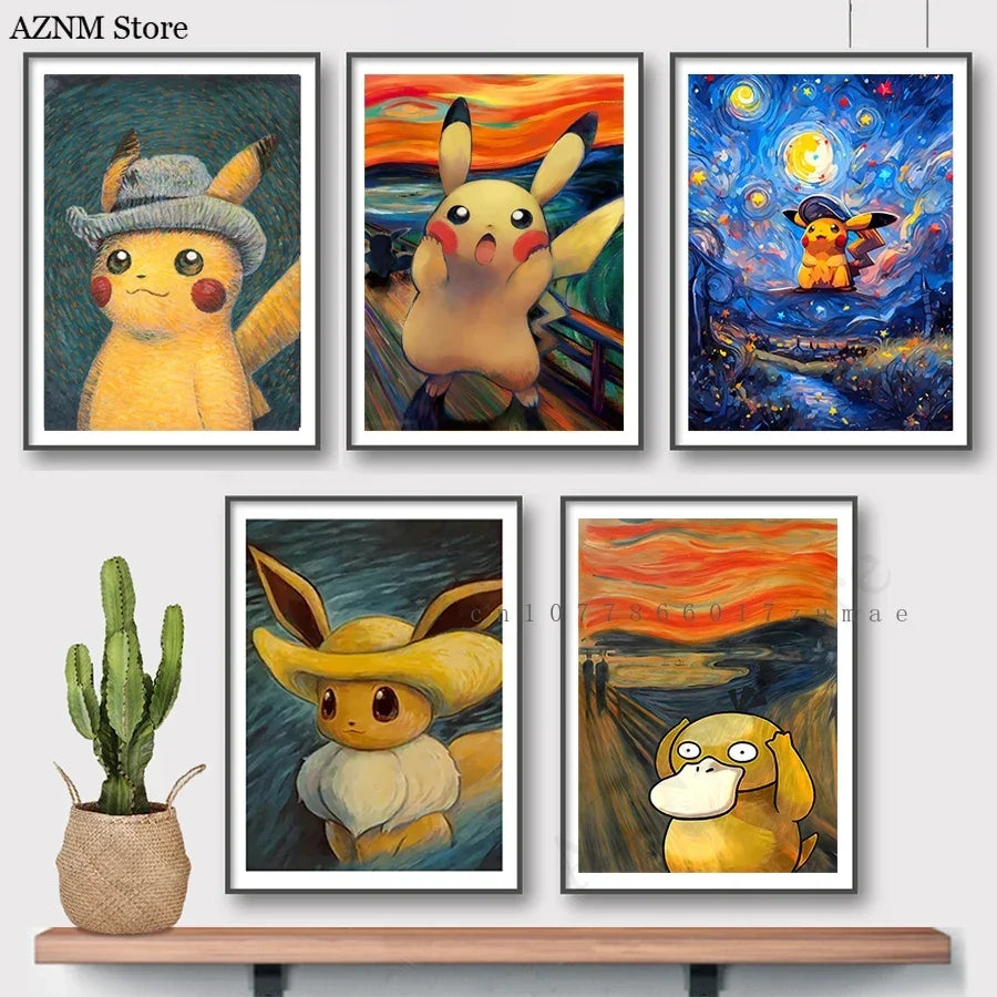 Pikachu Van Gogh-Style Canvas Print – Unframed