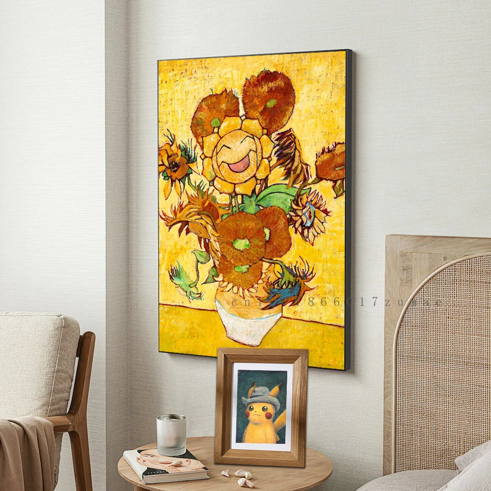 Pikachu Van Gogh-Style Canvas Print – Unframed