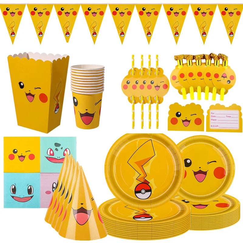 Pikachu Party Kit – Plates, Cups & Hats