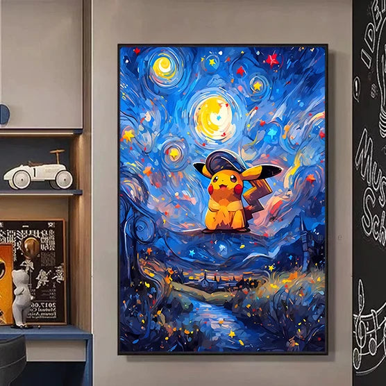 Pikachu Van Gogh-Style Canvas Print – Unframed