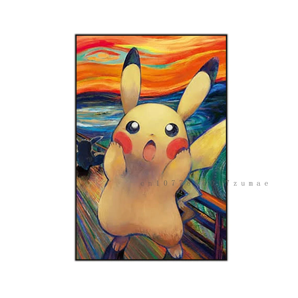 Pikachu Van Gogh-Style Canvas Print – Unframed