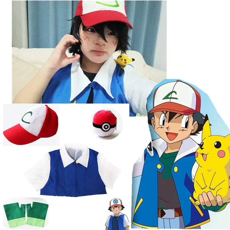 Ash Ketchum Cosplay Set – Jacket, Hat & Gloves